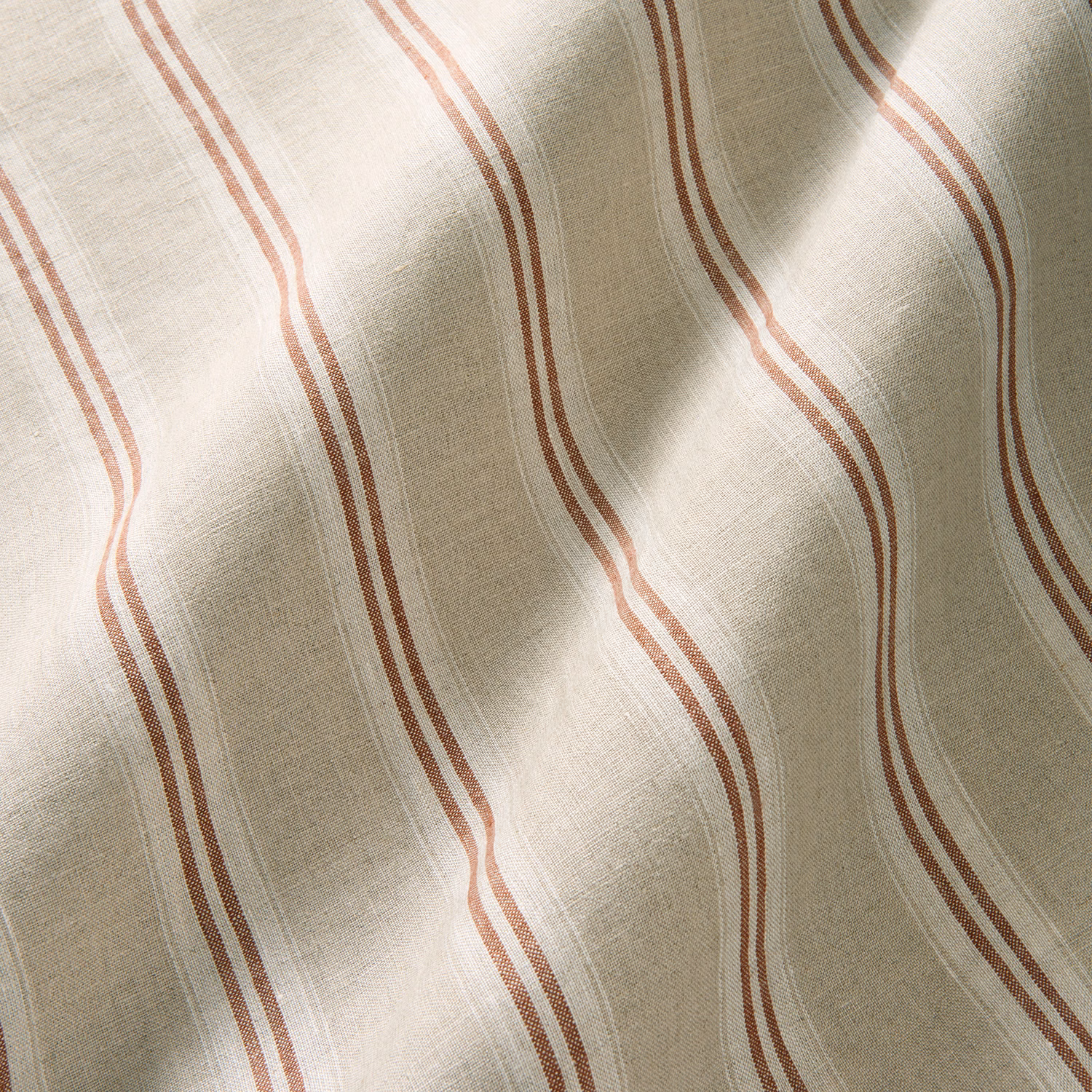 Ivory linen with wavering ember, burgundy and blush vertical stripes