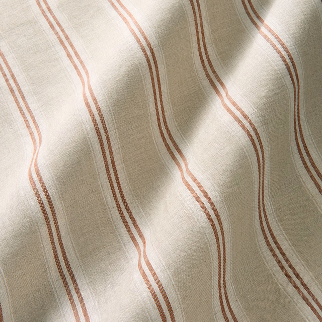 Ivory linen with wavering ember, burgundy and blush vertical stripes