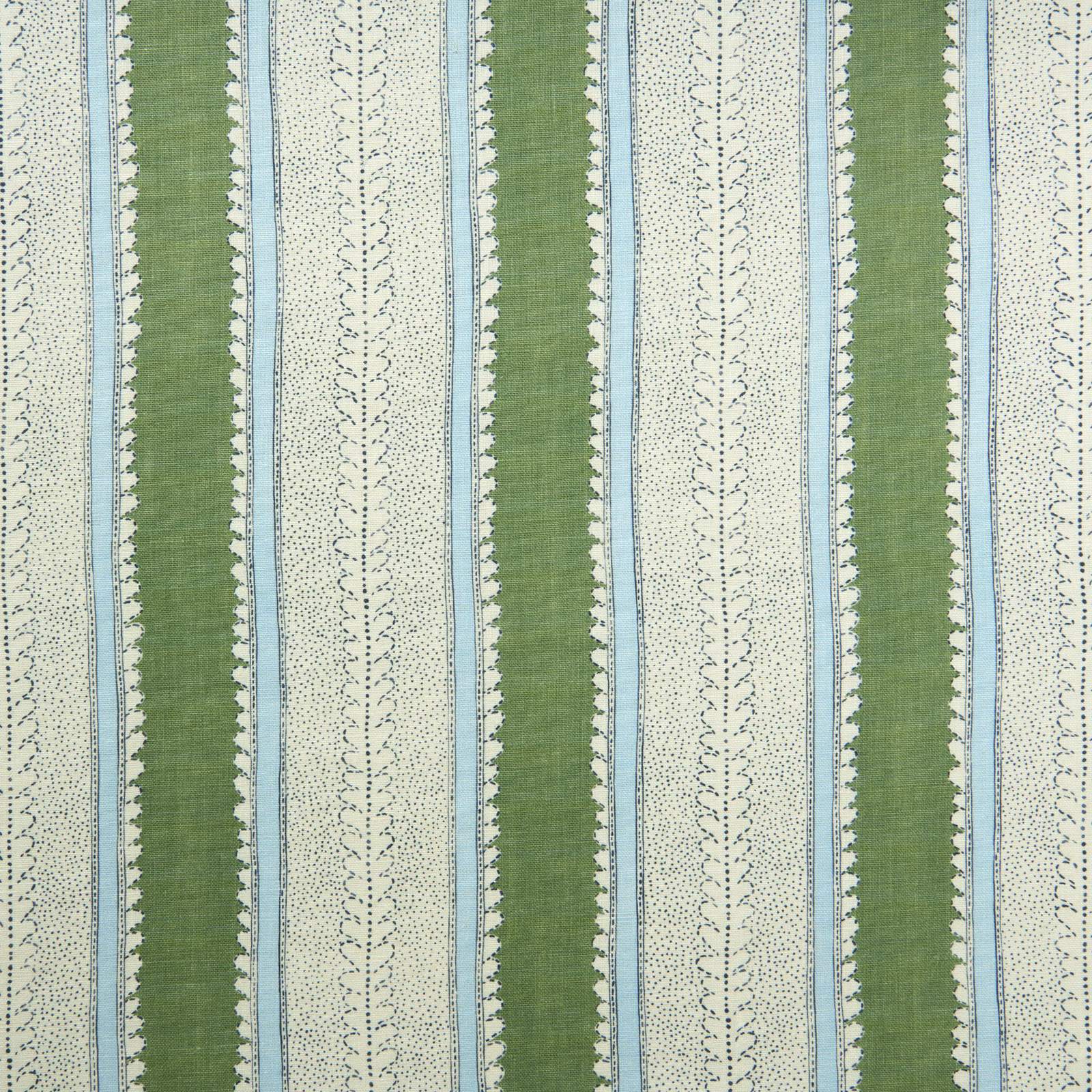 Sage green, pale aqua and ivory vertical stripes with fine dotted linen texture