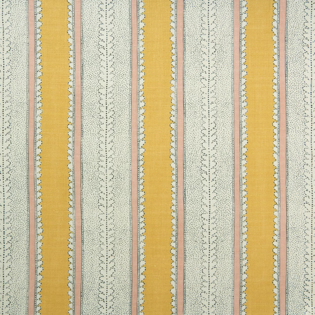Mango, pale sage and blush striped linen with fine dotted vertical motifs