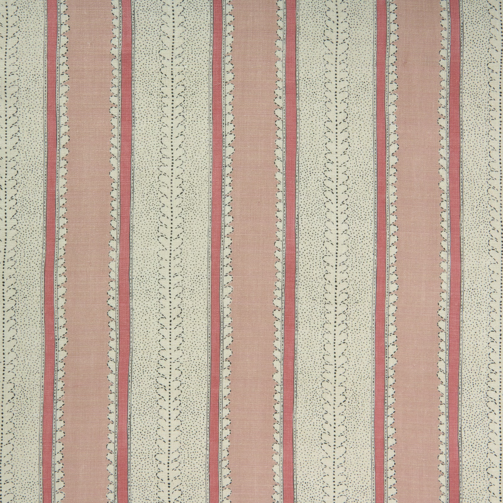 Dusty marshmallow pink and pale sage vertical stripe with dotted linen motifs