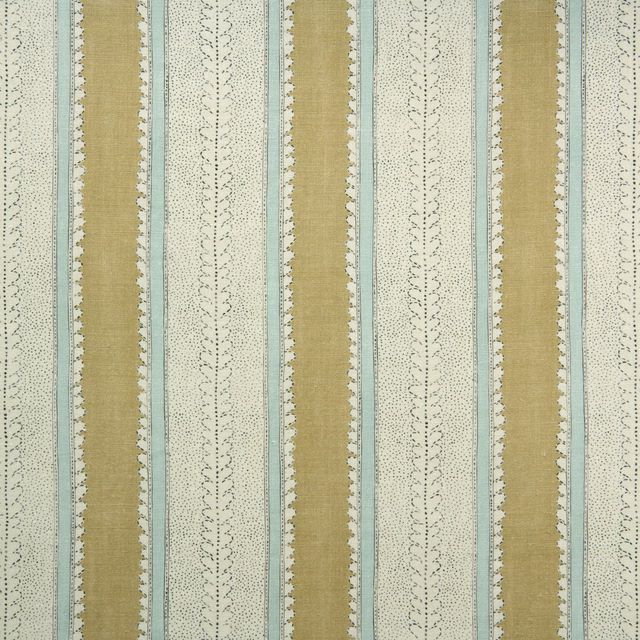 Vertical straw, pale blue and cream linen stripes with fine dotted detailing