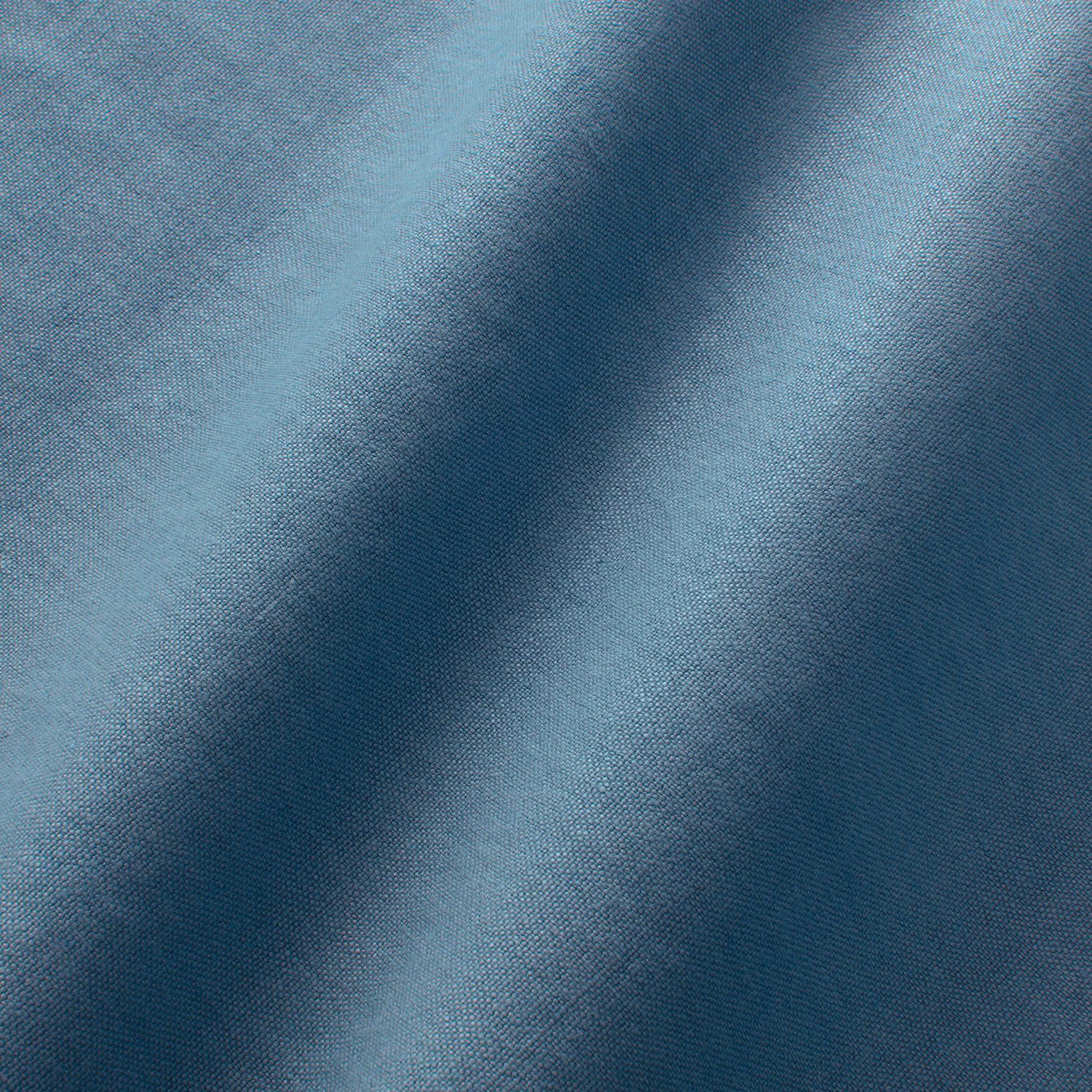 Blue-teal plain linen swatch with fine weave and softly highlighted folds