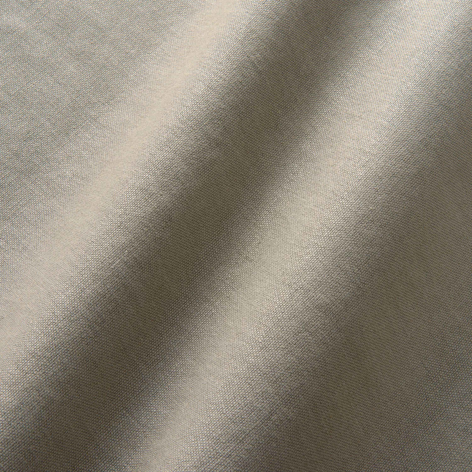 Close-up of soft grey-taupe linen with a fine plain woven texture