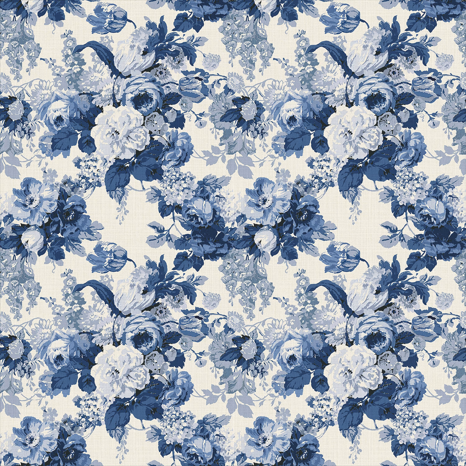 Cool blue and lilac floral bouquets with navy foliage on a pale ground