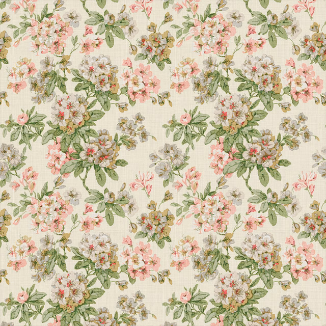 Ivory linen floral print with blush pink flowers and sage green foliage