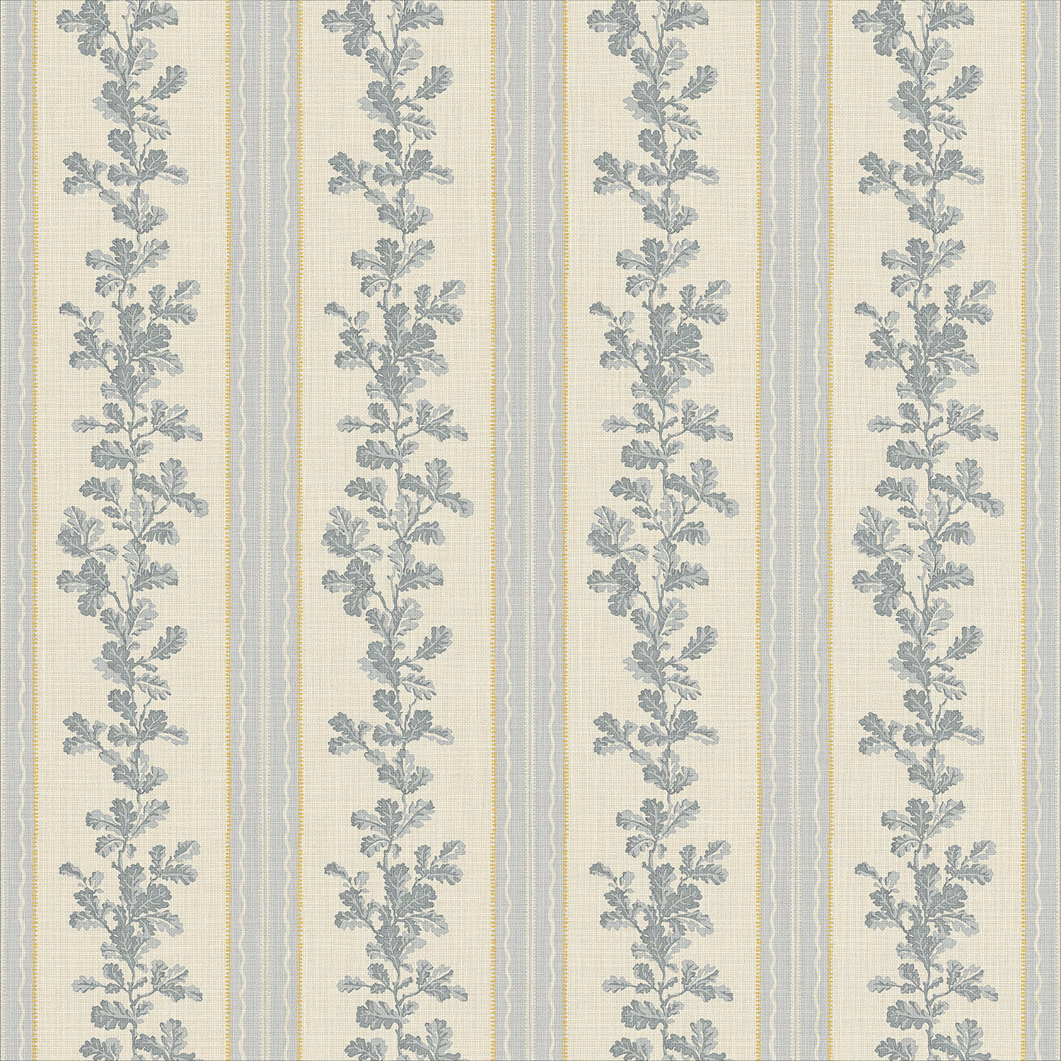 Pale linen ground with cool grey botanical stripes and fine yellow accents