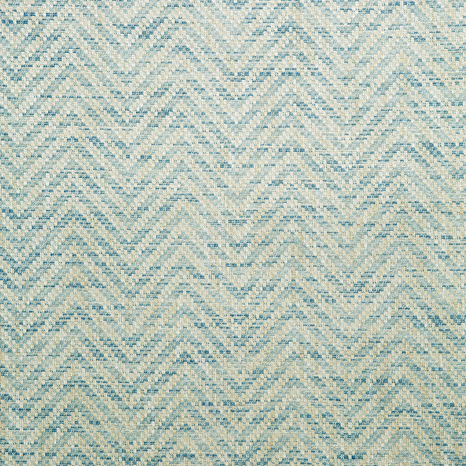 Pale bluestone blue and cream woven chevrons with a softly flecked texture