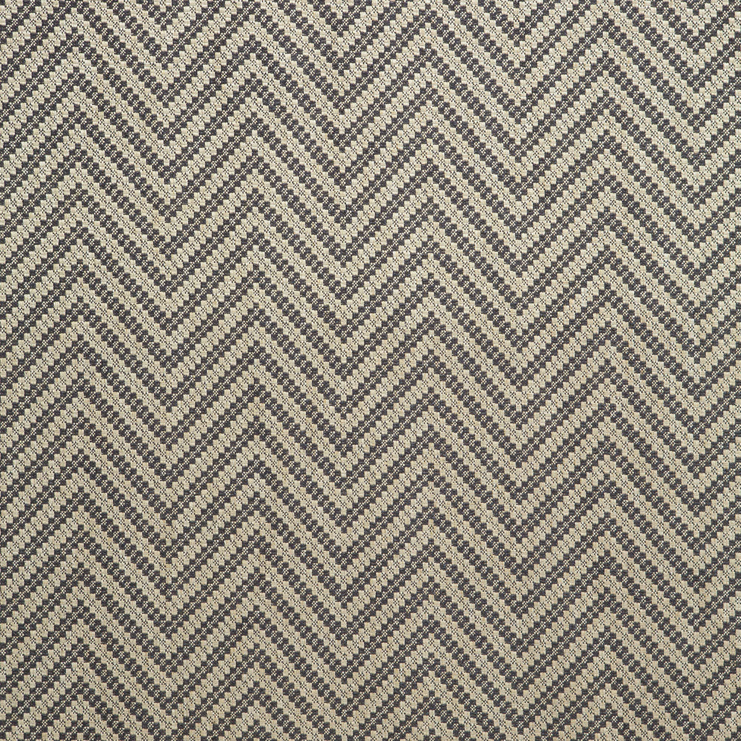 Oatmeal and charcoal woven fabric with repeating tactile chevron stripes