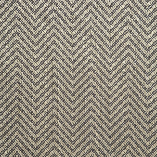 Oatmeal and charcoal woven fabric with repeating tactile chevron stripes