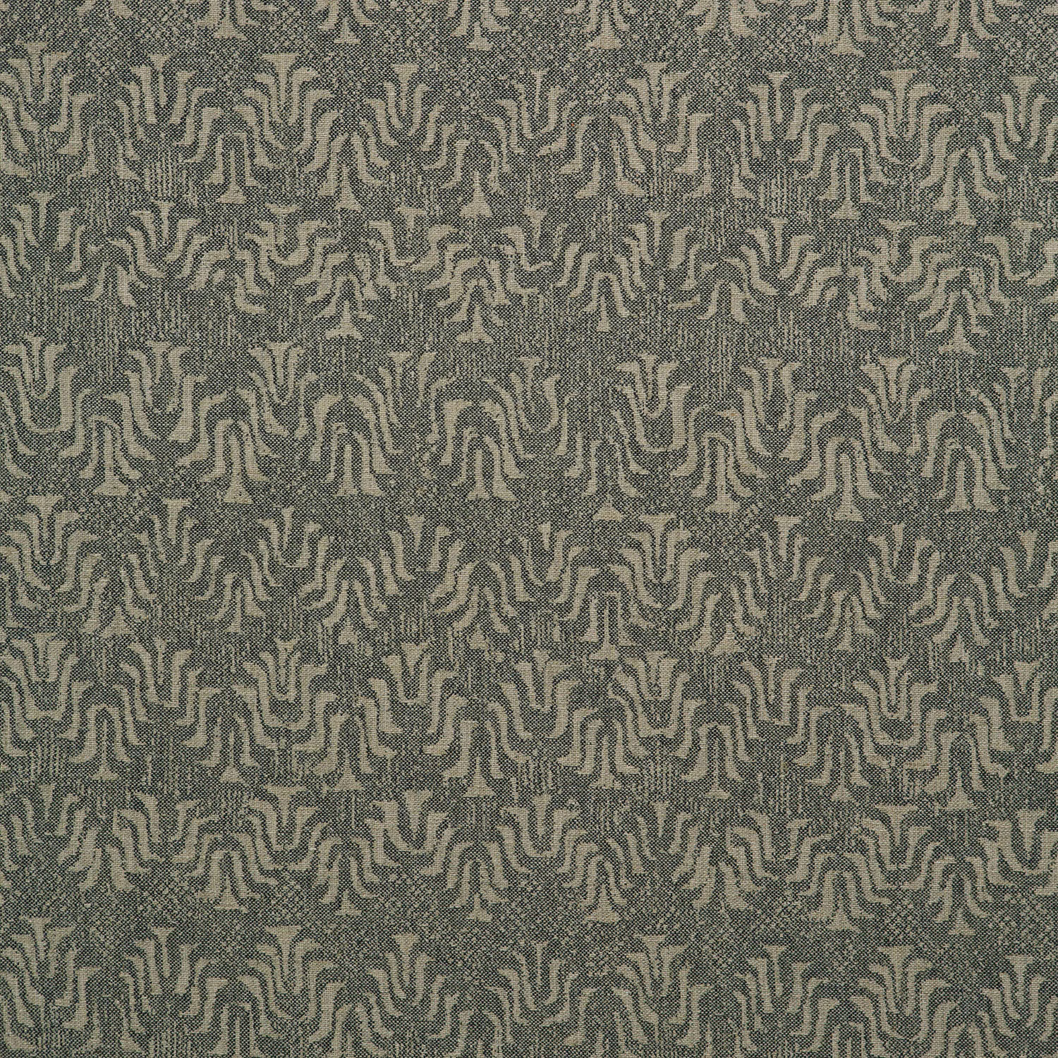 Midnight blue-grey woven fabric with small taupe abstract repeating motifs