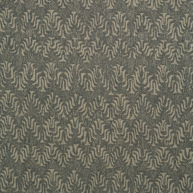 Midnight blue-grey woven fabric with small taupe abstract repeating motifs