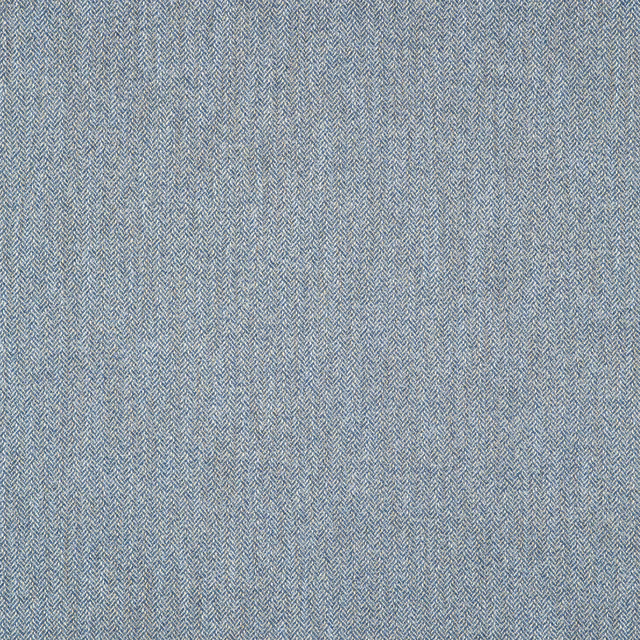 Muted azure blue Faroe fabric with fine pale herringbone weave and softly flecked texture