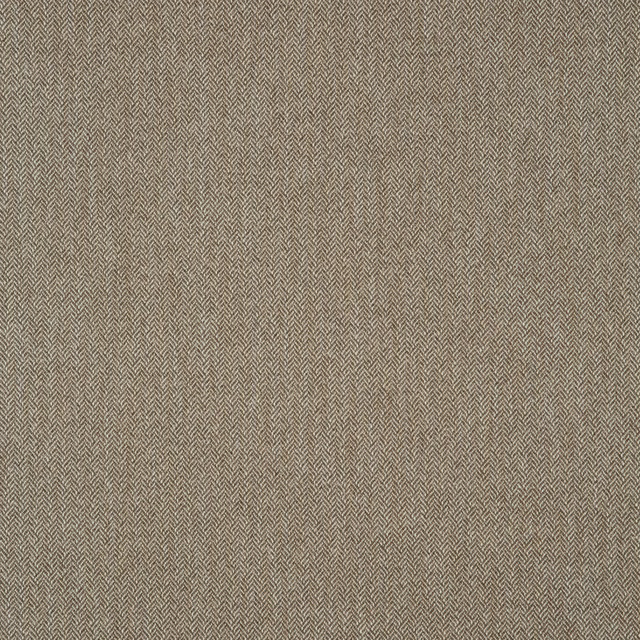 Warm hazel-brown and tan small-scale herringbone fabric with a finely textured weave