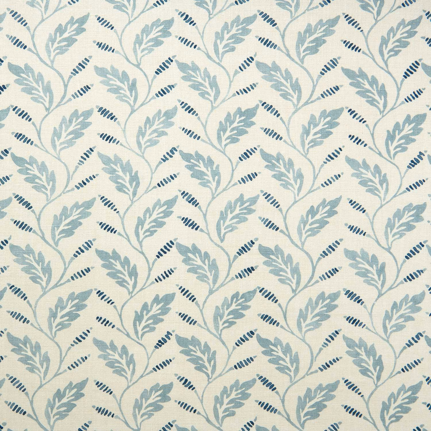 Soft aqua blue leaf-pattern linen on a pale natural ground