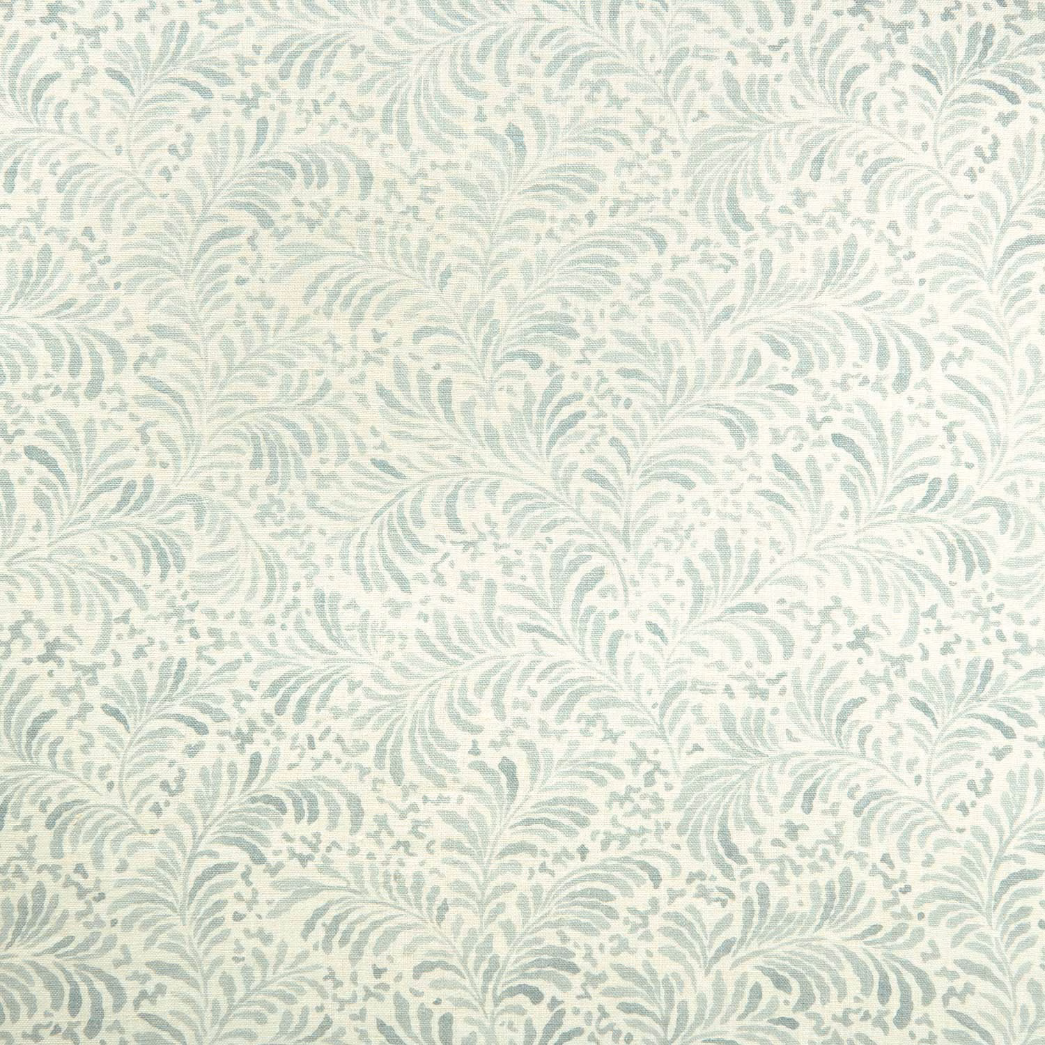 Pale sage linen fabric with repeating leafy floral motif