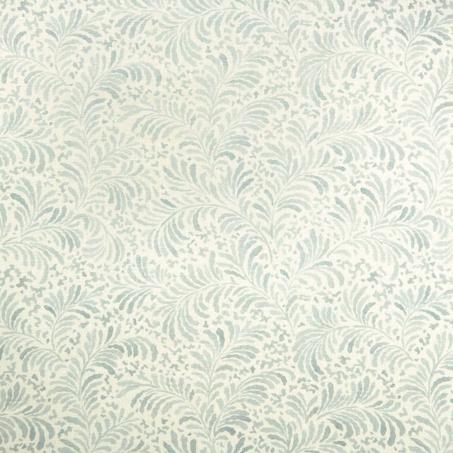 Pale sage linen fabric with repeating leafy floral motif
