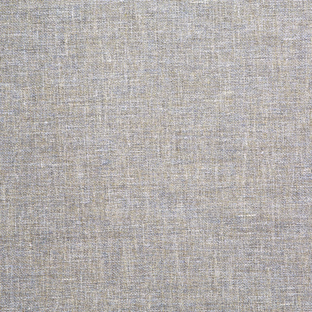 Close-up of pale powder blue woven fabric with fine flax-toned crosshatch texture