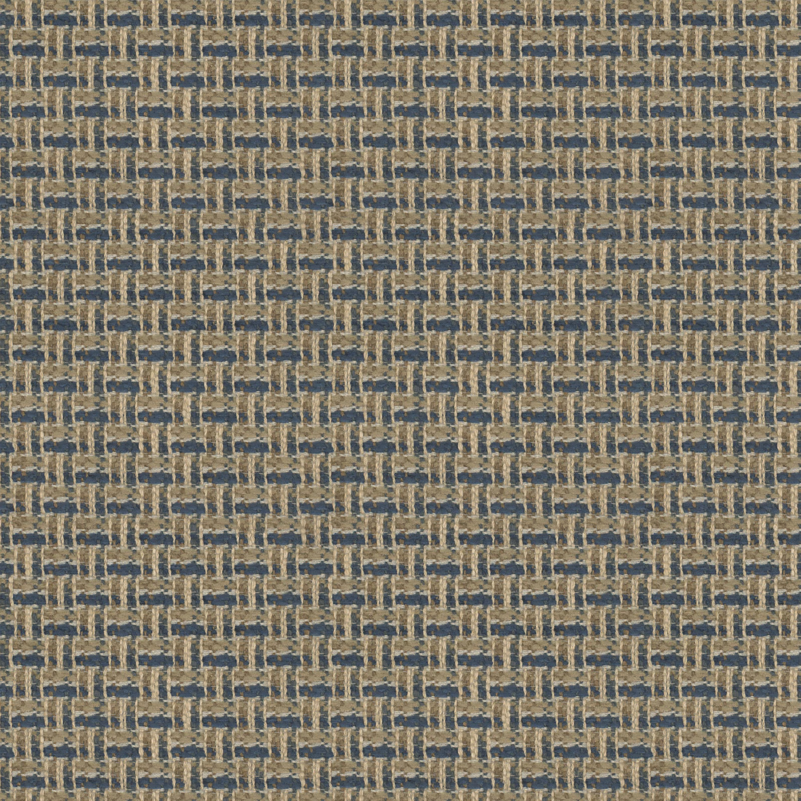 Muted navy and tan small geometric woven upholstery fabric with broken linear flecks