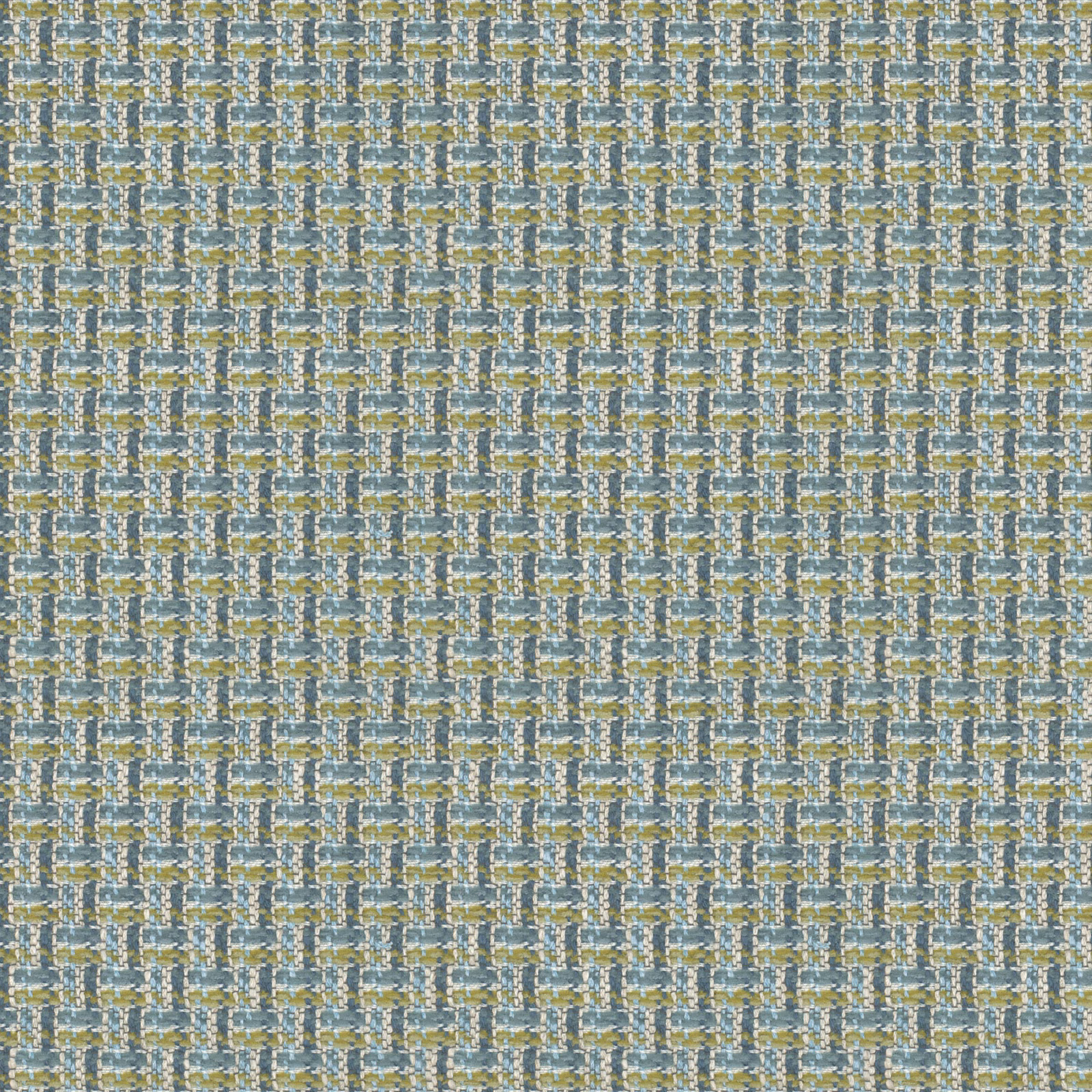 Muted cornflower blue woven check with aqua, cream and olive threads