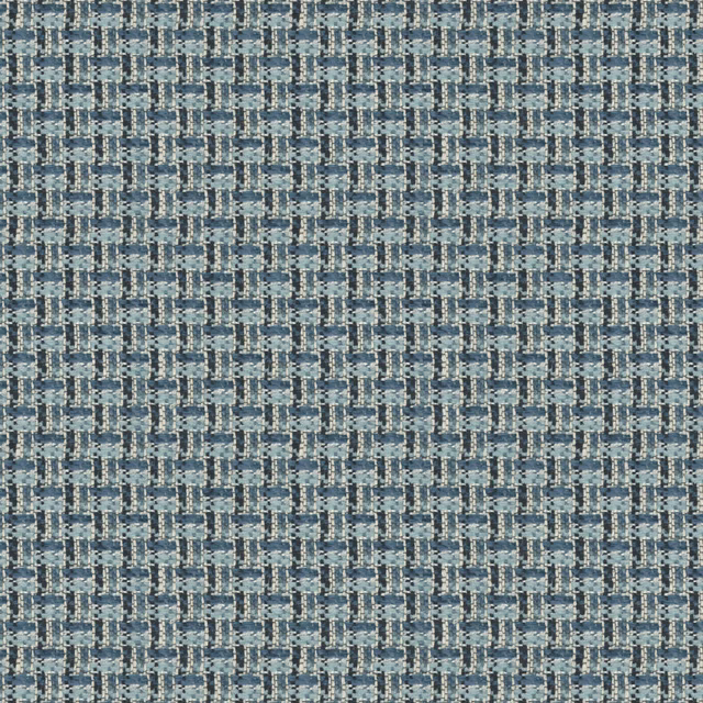 Muted denim-blue woven fabric with a small pale broken geometric grid