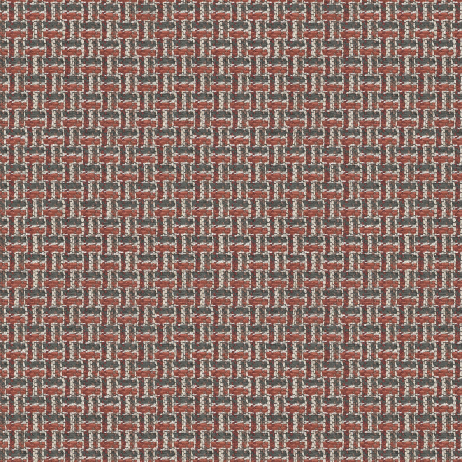 Muted burgundy, rust and grey small-scale interlocking geometric weave