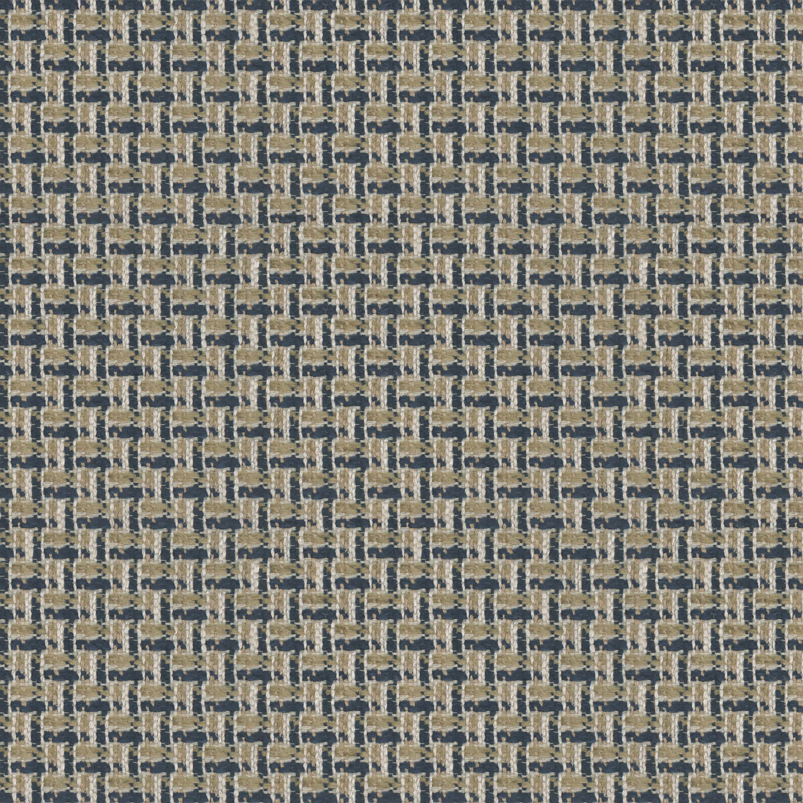 Small ink-blue and tan woven geometric check with softly broken tactile texture