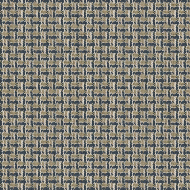 Small ink-blue and tan woven geometric check with softly broken tactile texture