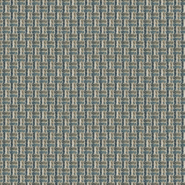 Close-up of smoke blue woven fabric with tan and cream geometric flecks