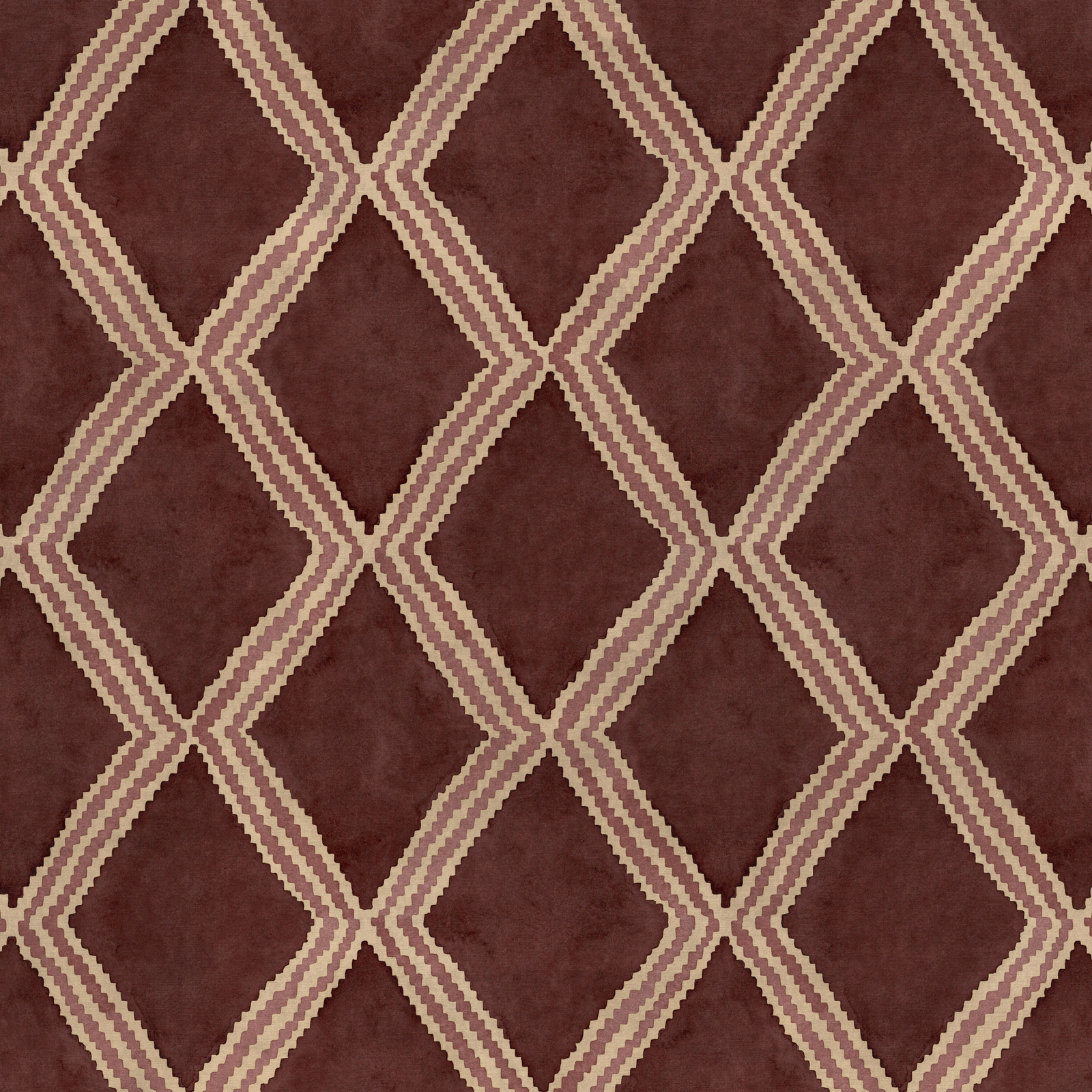 Deep plum woven fabric with bronze diamond lattice pattern