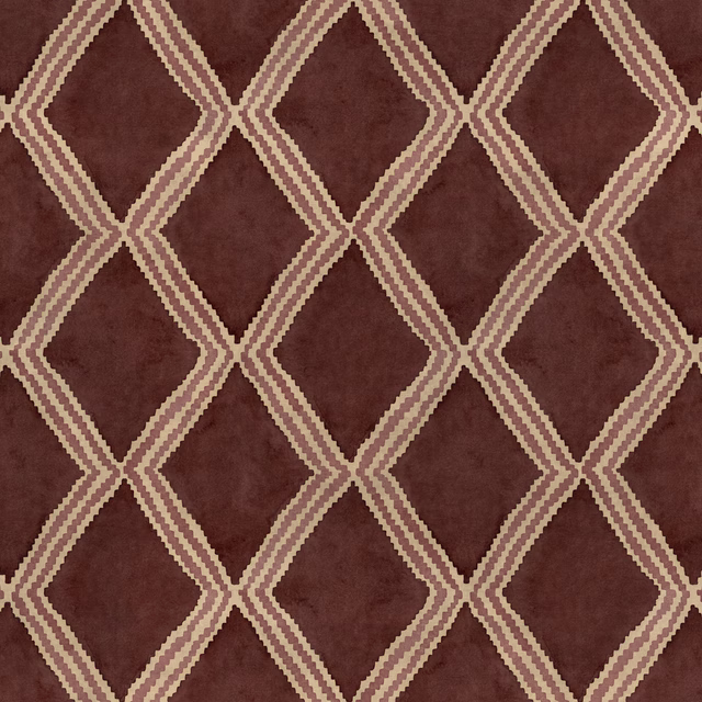 Deep plum woven fabric with bronze diamond lattice pattern