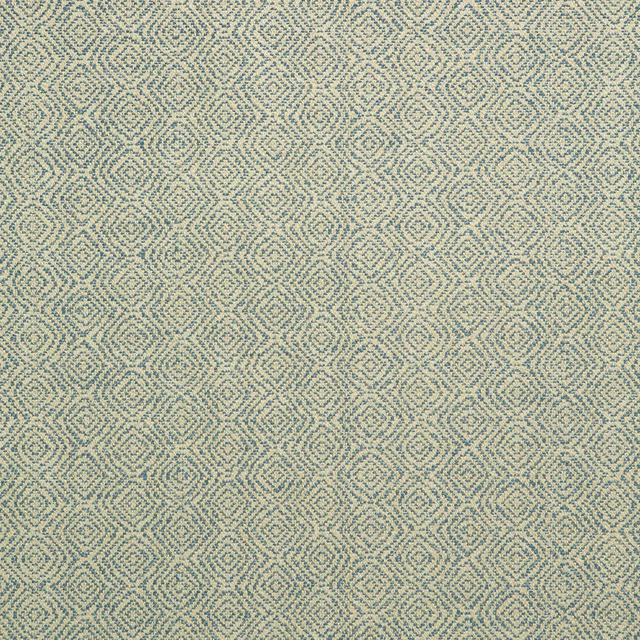 Close-up of muted cornflower-blue and cream fabric with a tiny geometric woven repeat