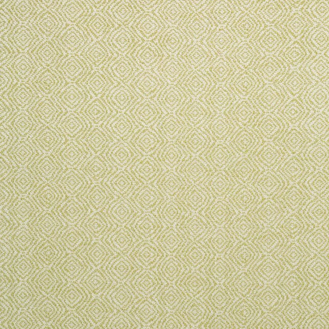 Pale apple-green and ivory small geometric woven upholstery fabric with maze-like diamonds