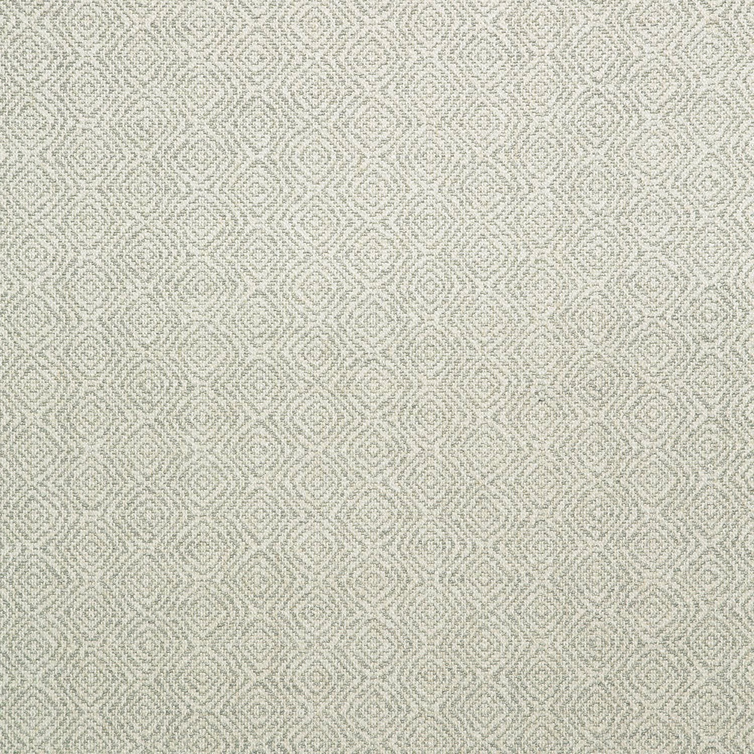 Pale cloud-grey woven upholstery with repeating small diamond maze motifs and ivory contrast