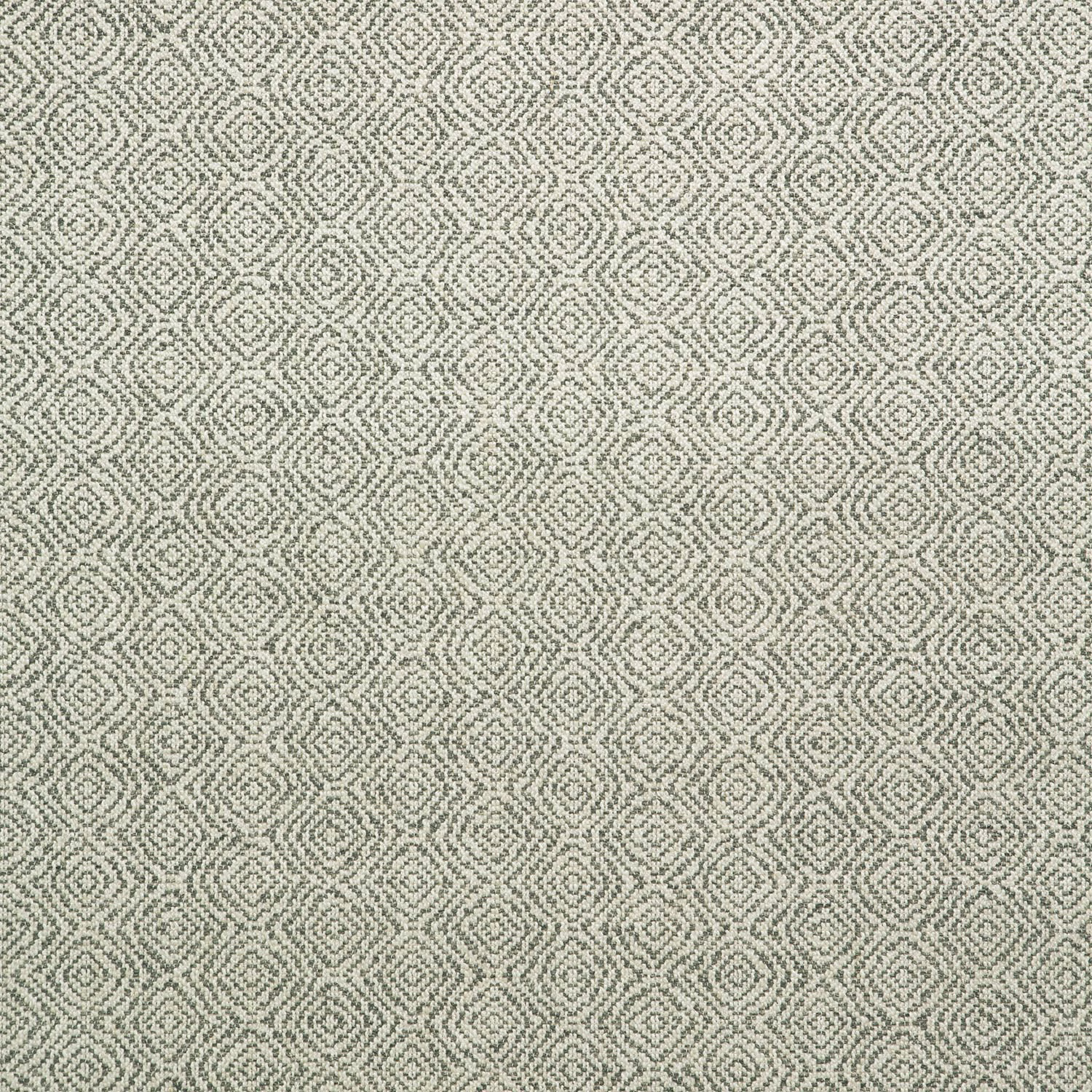 Muted fossil-grey woven upholstery with tiny repeating diamond and maze motifs