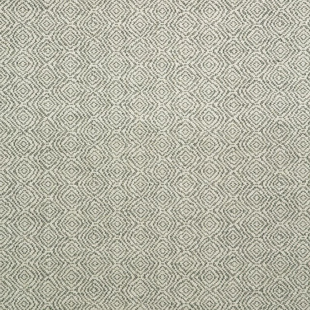 Muted fossil-grey woven upholstery with tiny repeating diamond and maze motifs