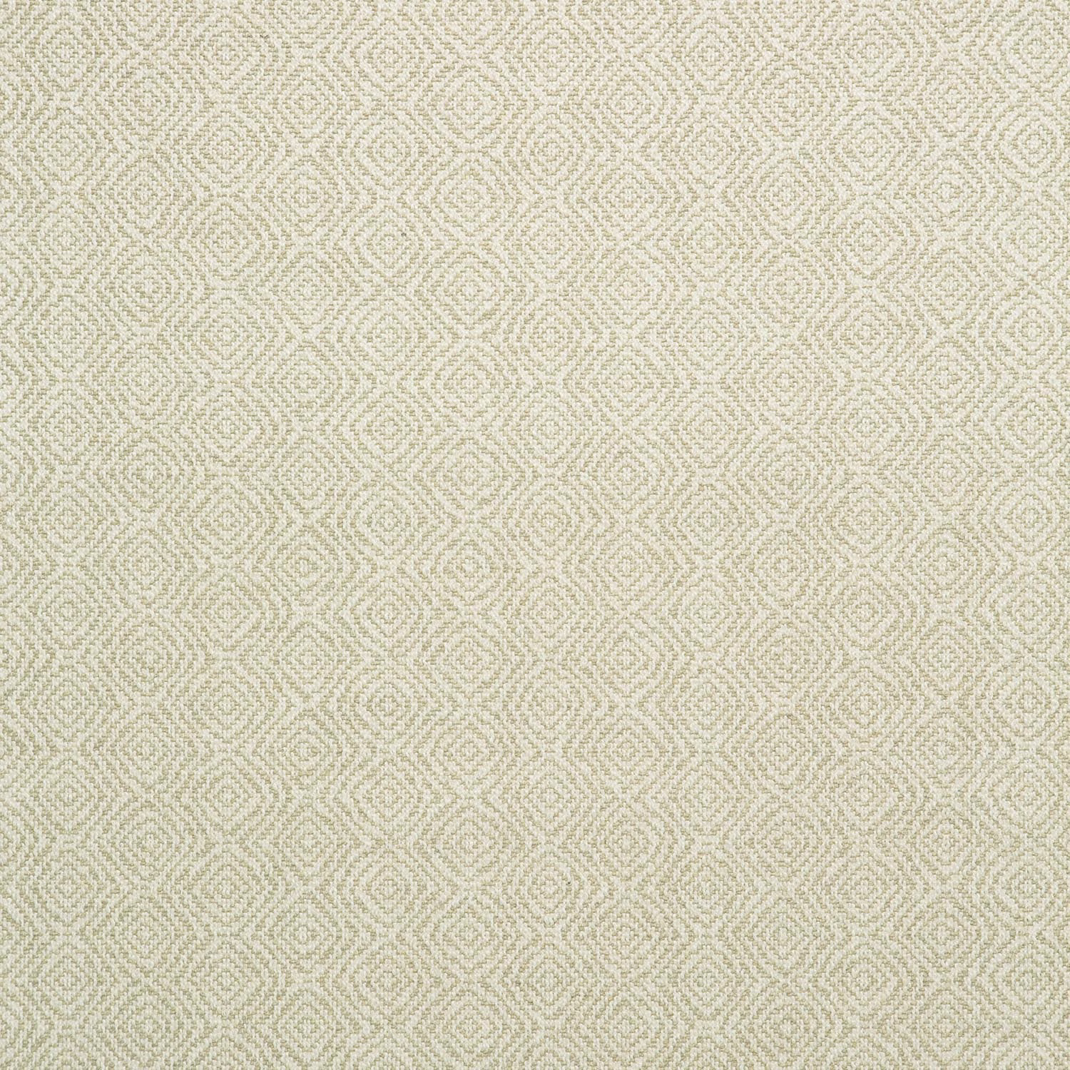Pale ivory woven upholstery with small muted sage interlocking geometric motifs