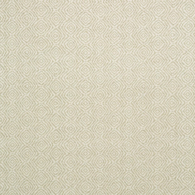 Pale ivory woven upholstery with small muted sage interlocking geometric motifs