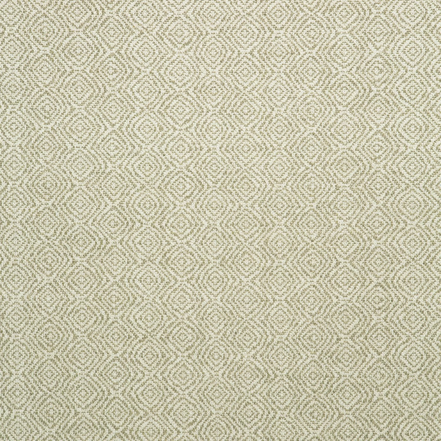 Warm cream woven upholstery with small sage diamond and maze motifs