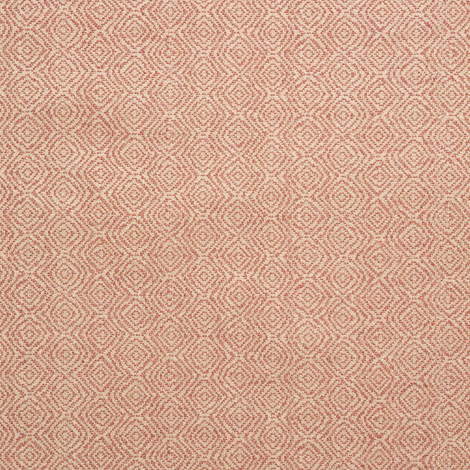 Muted watermelon-pink woven ground with coral diamond motifs and tactile texture