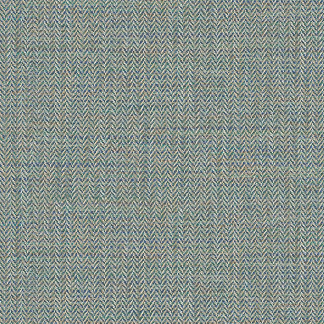 Muted blue-green and lilac herringbone upholstery weave with fine zigzag texture