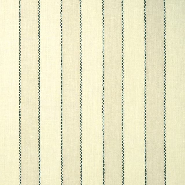 Cream linen fabric with narrow teal vertical stripes