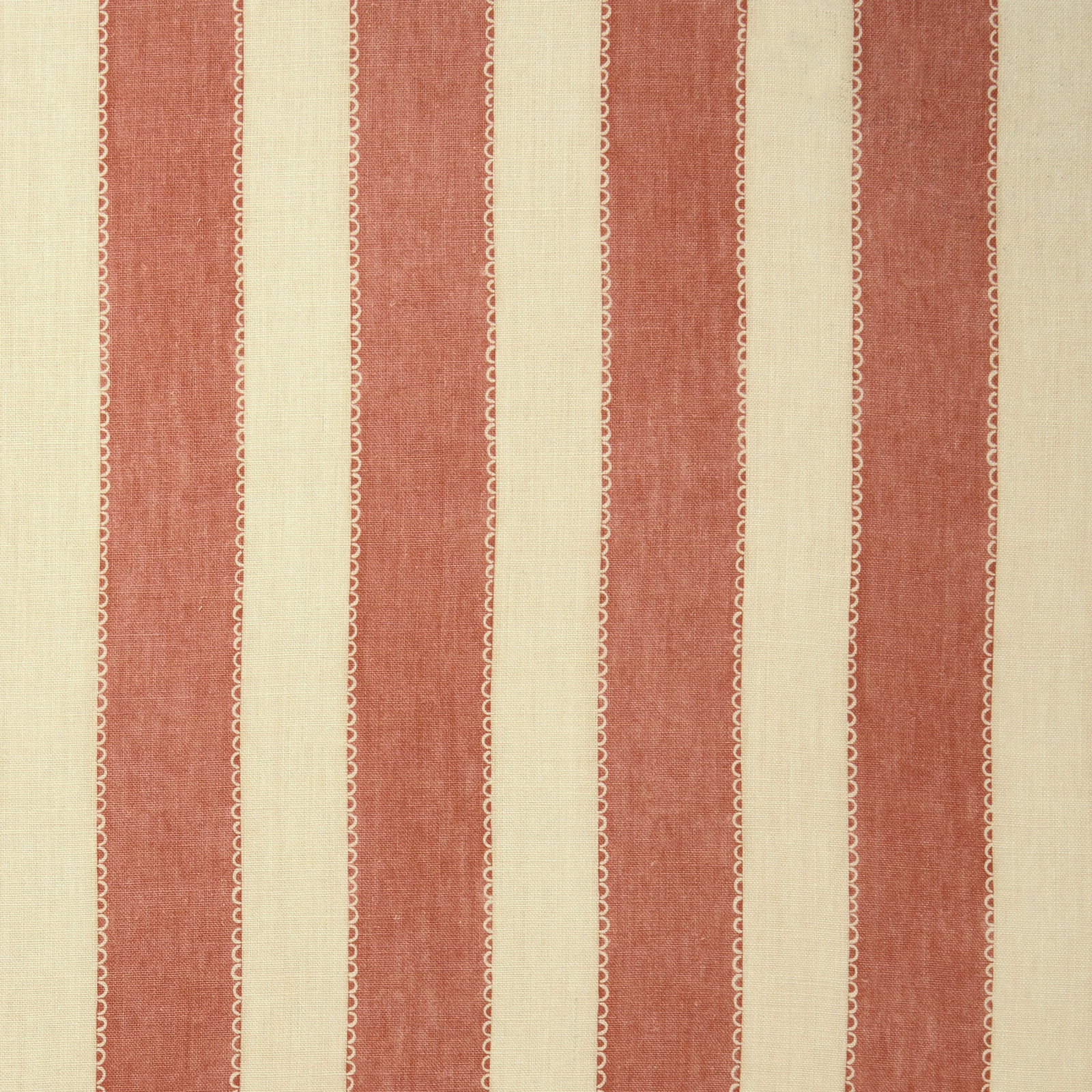 Terracotta and cream vertical linen stripe with fine scalloped edge detail