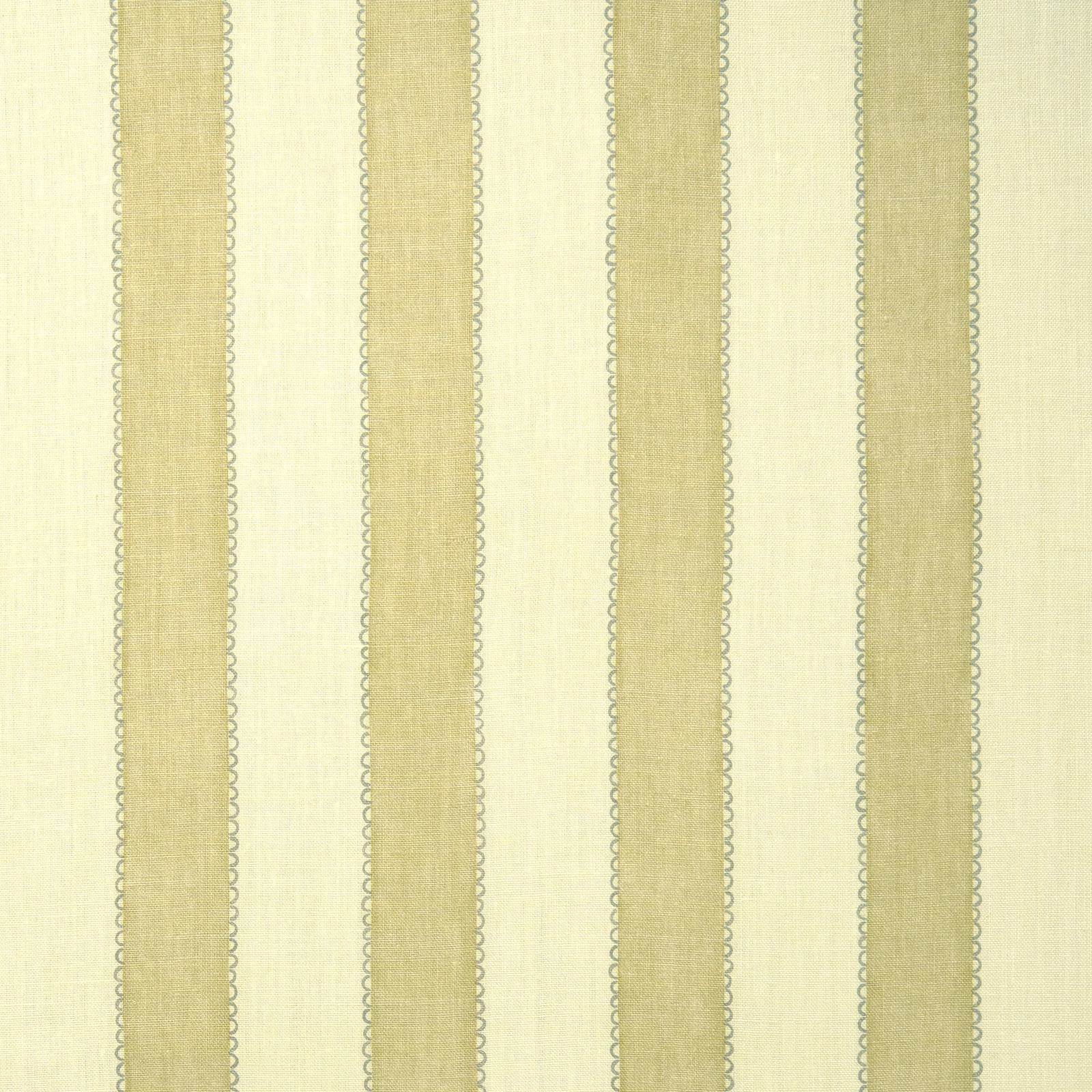 Cream linen stripe fabric with soft haystack yellow bands and scalloped narrow edging