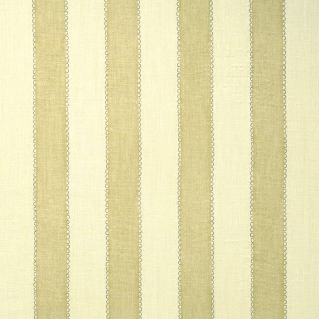 Cream linen stripe fabric with soft haystack yellow bands and scalloped narrow edging