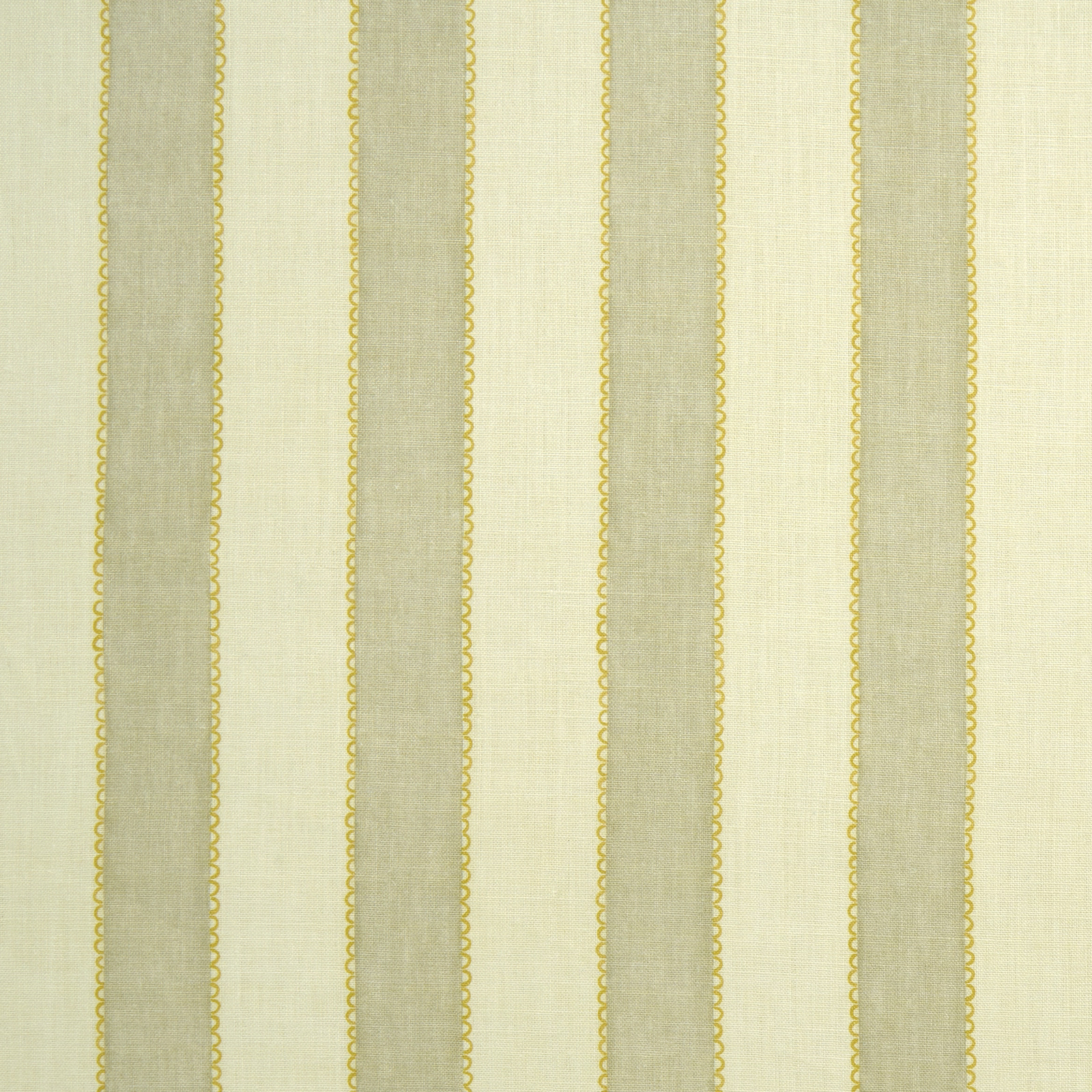 Pale straw-yellow linen stripe fabric with scalloped narrow borders