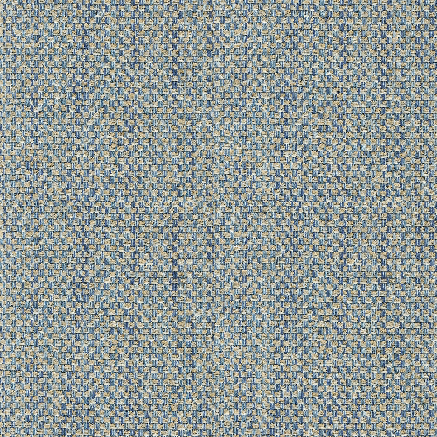 Close-up of a blue and beige woven upholstery fabric with a small basket texture