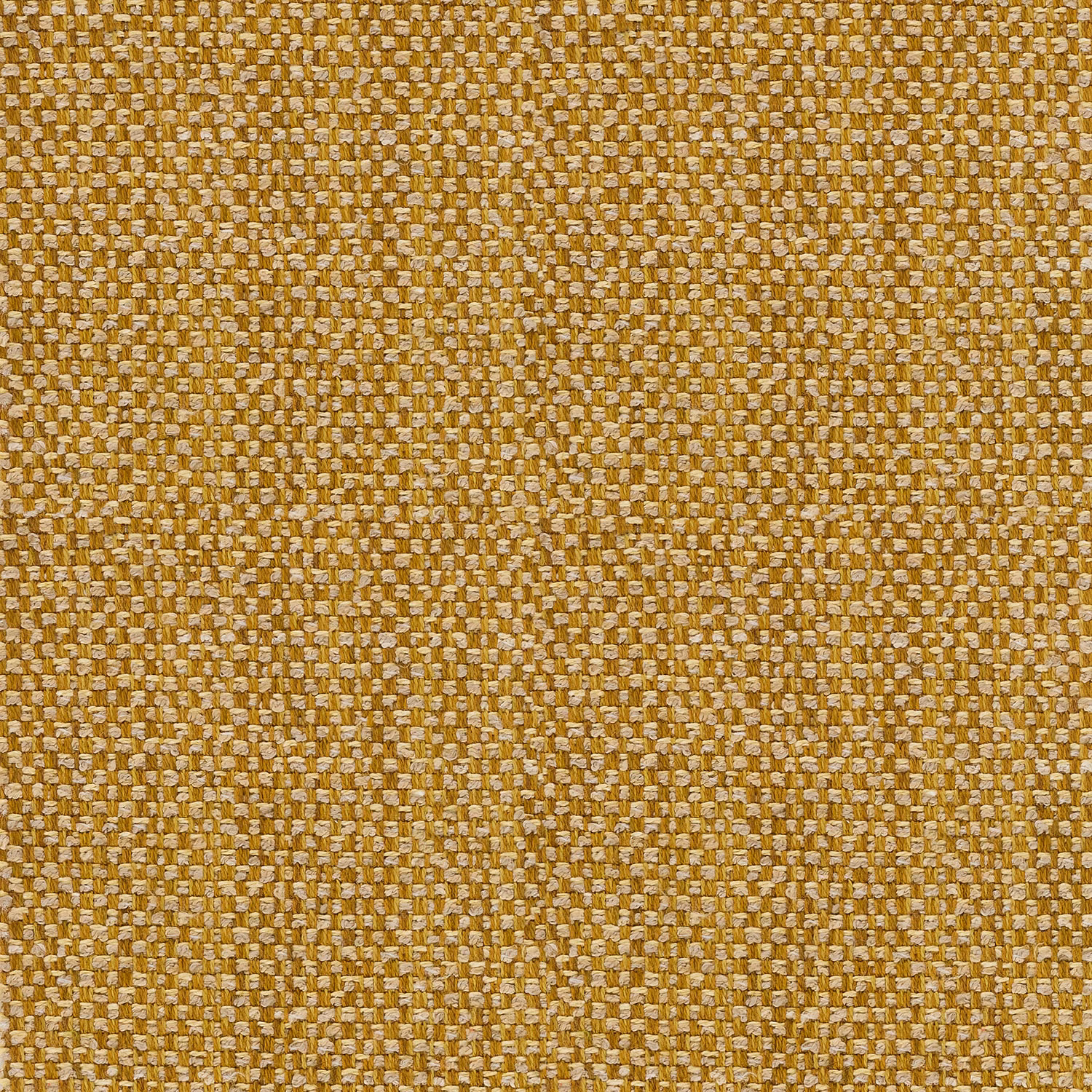 Close-up of ochre and cream small woven upholstery fabric with textured slubbed surface