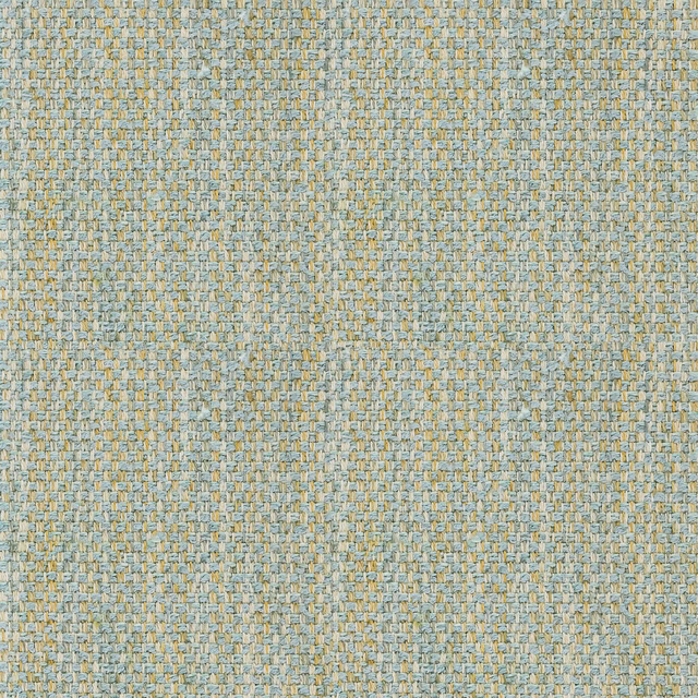 Close-up of powder blue and pale gold woven upholstery fabric