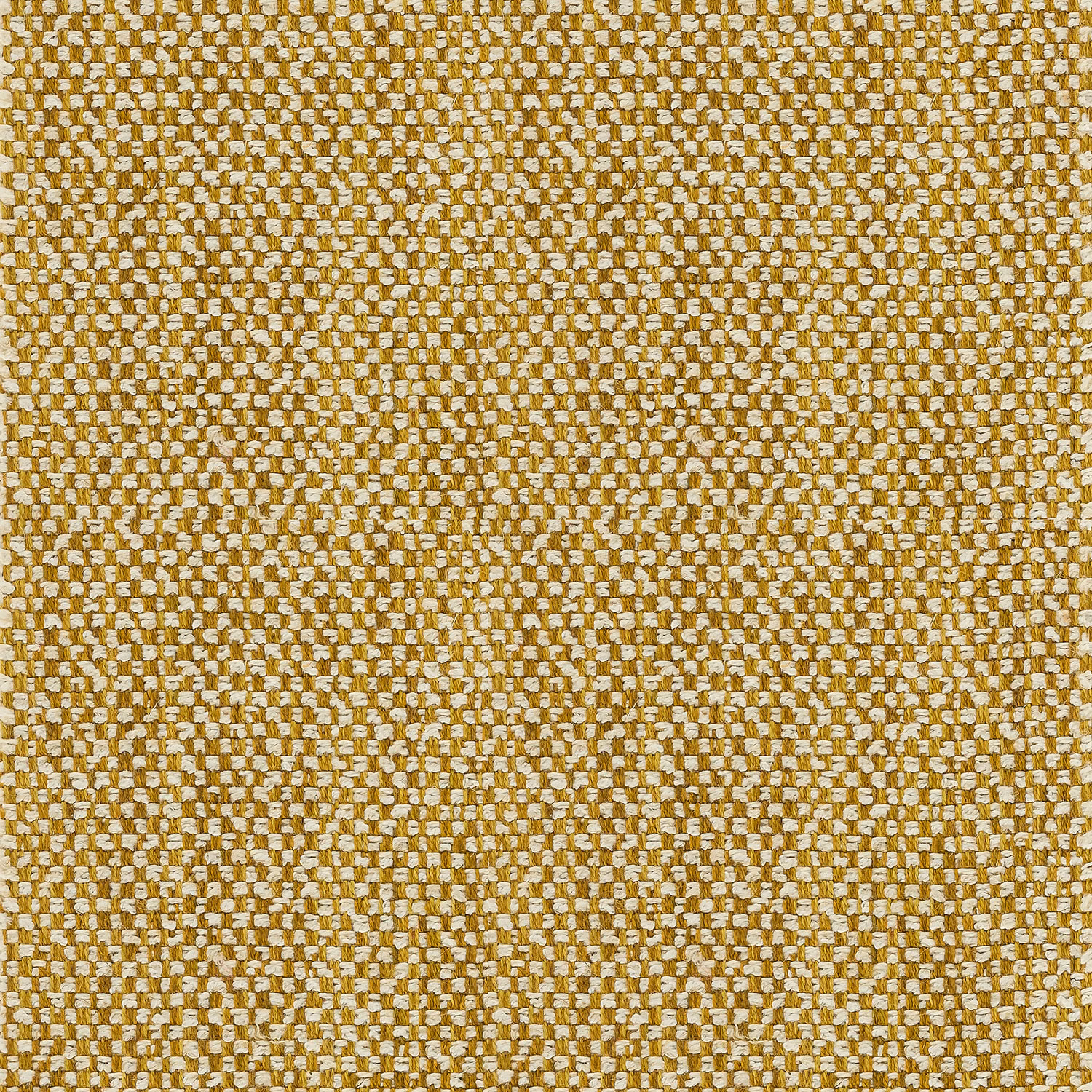 Close-up of warm sand-gold woven upholstery fabric with ivory flecks